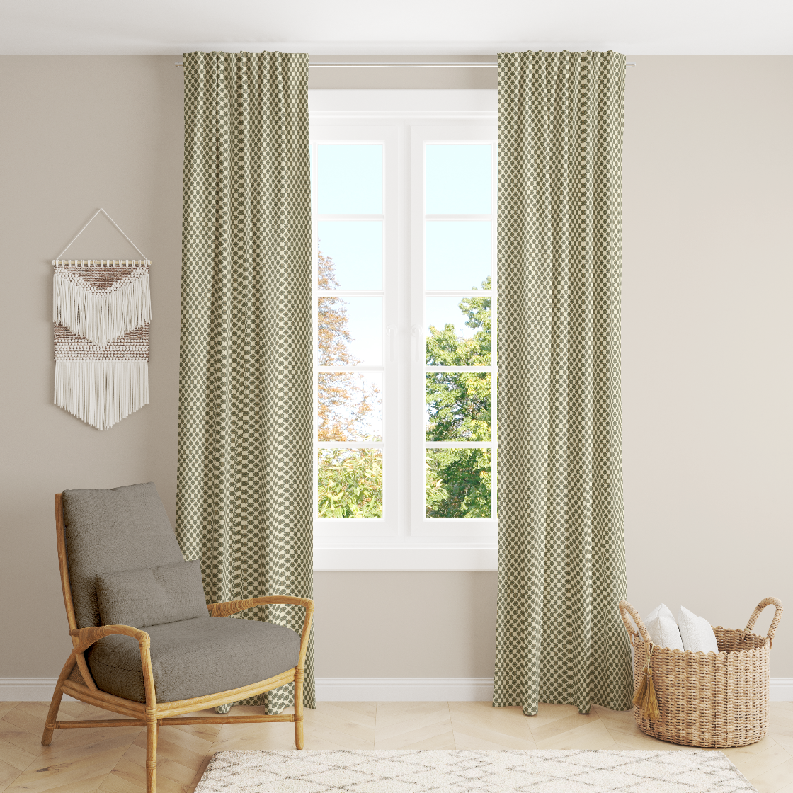 Window Curtain Set - Cotton Blend (2 Panels) | Summer Bouquet | William Morris Inspired Collection