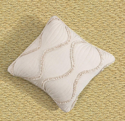 DaDa Bedding Set of 2 Charming Country Tufted Ivory Tan Ruffles Throw Pillow Covers - 18