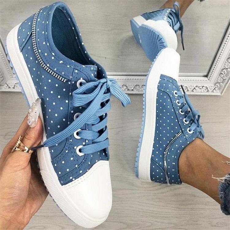 Cute Blue Women Fashion Shoes Summer Casual Design Lace Breathable Platform Flat Woman Sneakers Walking Lace-up Comfortable Walking Footwear Fashion Sneakers