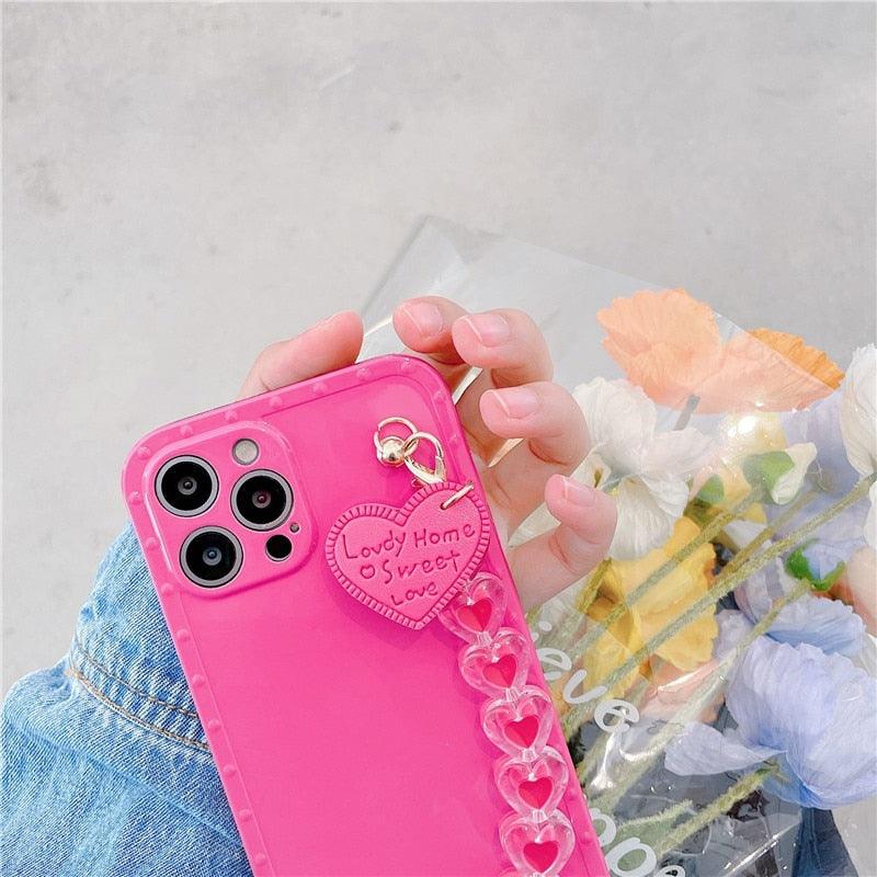 Cute Heart Chain Cute Case Luxury 3D Love Heart Wristband Girl Soft Case For iPhone 14 13 11 12 Pro Max 7 8 Plus Xr X Xs Silicone Phone Cover Cute Case Luxury Hearts Case Camera Cover Protective Soft Slim Girly Case Designed for iPhone