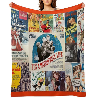Classic Christmas Movies Retro Greeting Cards, Puzzle for Classic Movie Fans of 'It's A Wonderful Life,' White Christmas' And Multi-functional Throw Blanket