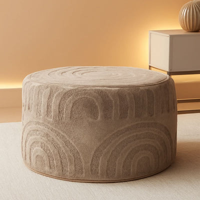 Khaki Round Ottoman Pouf 20x20x14 Inches Luxurious