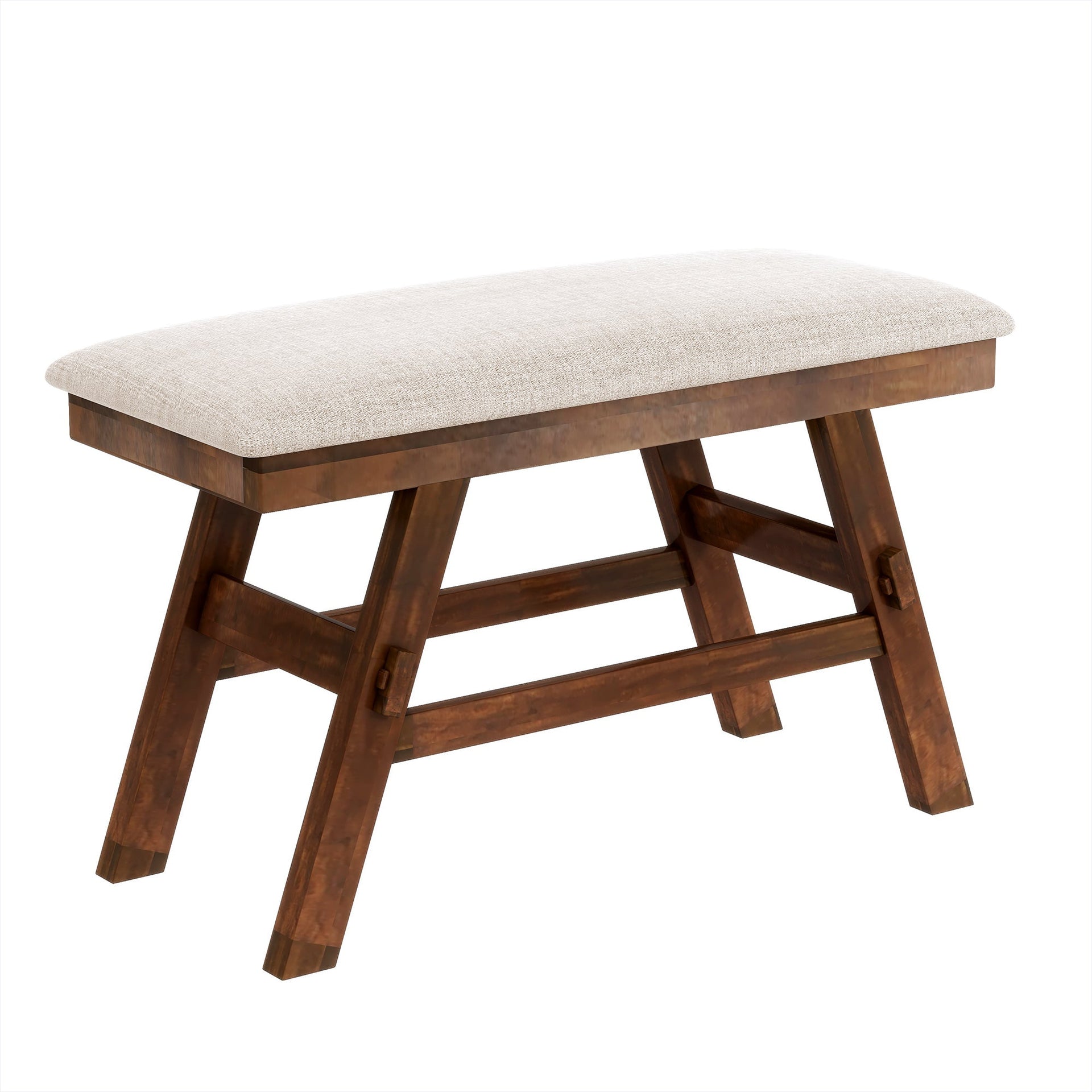 6-Piece Wood Counter Height Dining Table Set with Storage Shelf, Kitchen Table Set with Bench and 4 Chairs,Rustic Style, Walnut+Beige Cushion