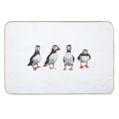 4 Puffins in A Line Easy To Clean Bath Mat