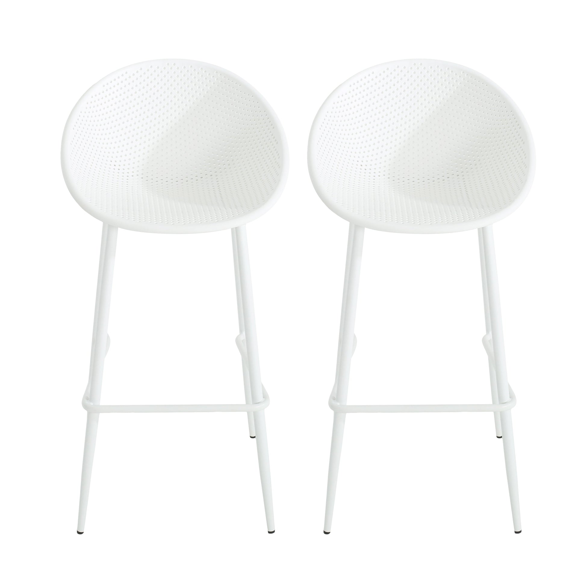 Modern Gable Outdoor Barstool Set of 2 with Weather-Resistant Plastic and Iron in White