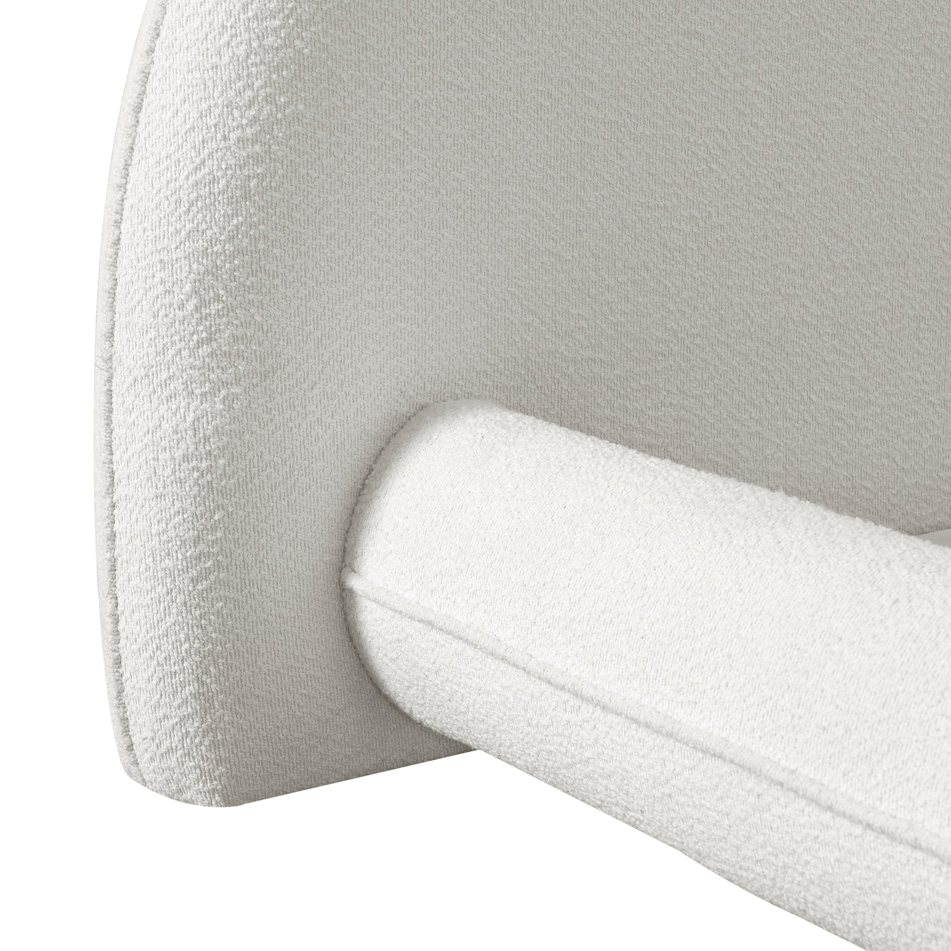 King Size Bed Frame with Boucle Fabric, Upholstered Platform Bed with Curve-Shaped Design & Thick Headboard, White