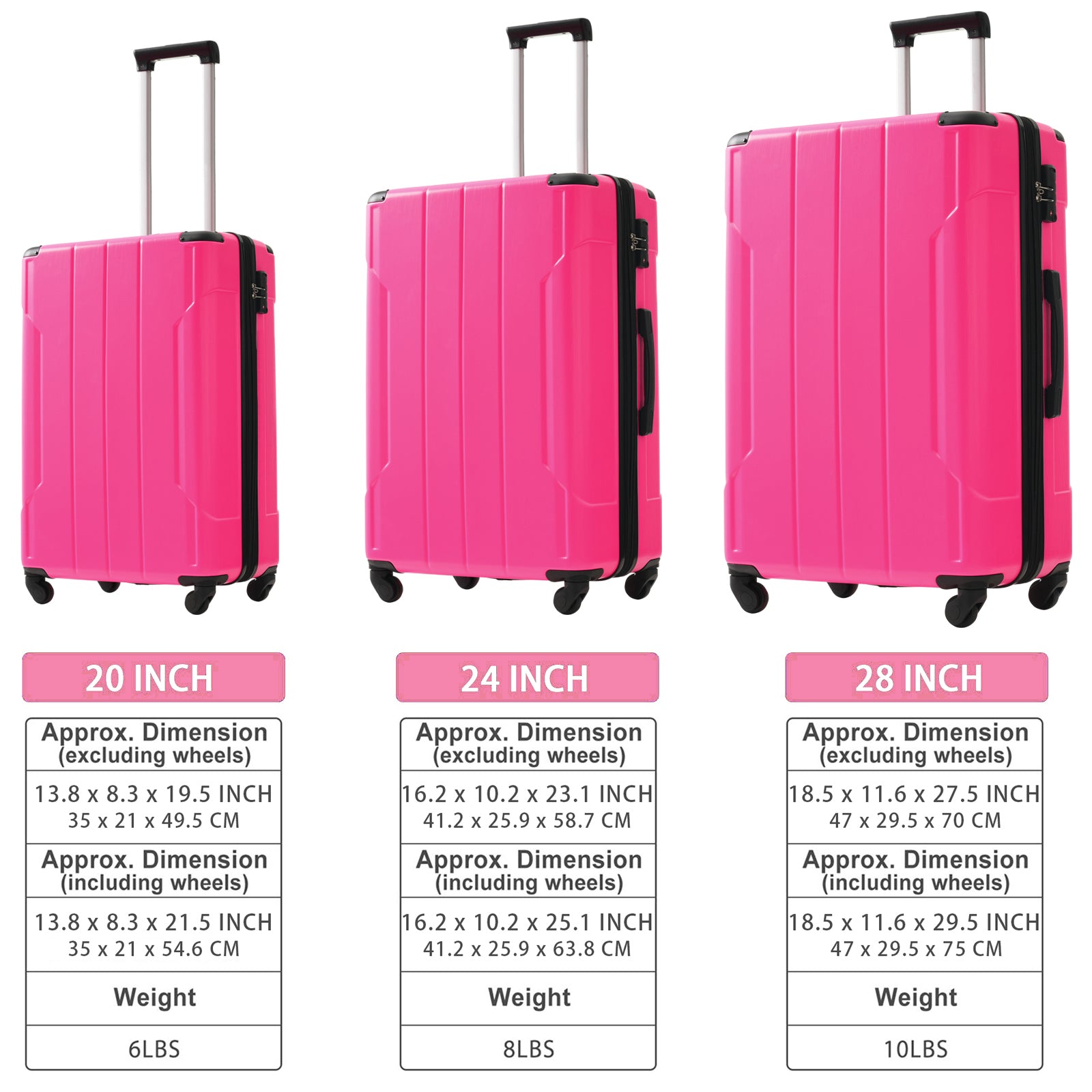 Hardshell Luggage Sets 3 Pcs Spinner Suitcase with TSA Lock Lightweight 20''24''28''