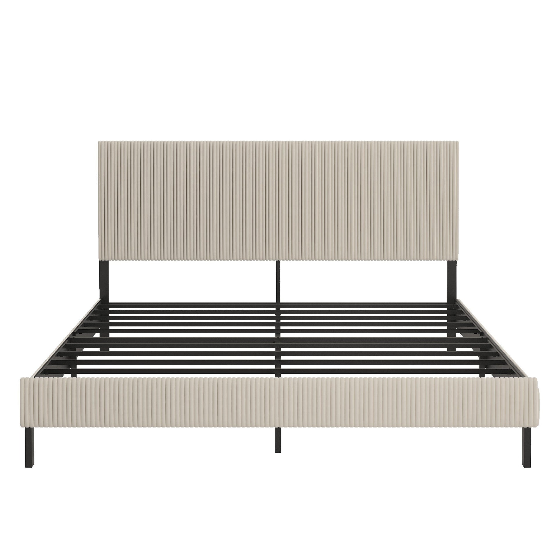 King bed frame with a bandaged headboard is stable and easy to assemble, and the style is simple and elegant,beige
