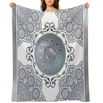 Ornate Baroque Metallic Blue Greek Meander Quick-dry Throw Blanket