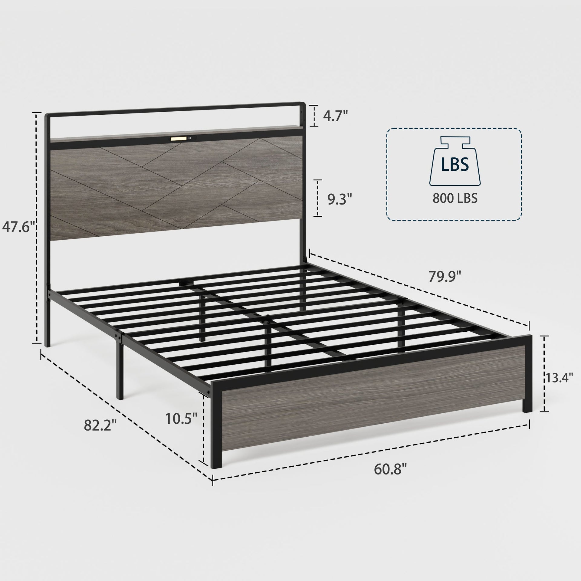 Bed frame queen size, wooden platform bed frame with storage LED light headboard and 2 USB, no noise, no spring mattress required and simple assembly tools, large underbed storage,Antique Grey
