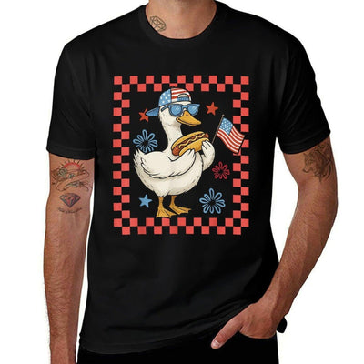 Cool America Goose 4th Of July US Patriotic Boy Men Oversized Silhouette T-Shirt