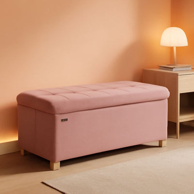 Jelly Pink Velvet Storage Ottoman Bench 15x30 Inches