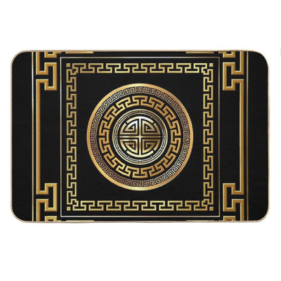 Greek Key Meander Black Gold Large Bath Mat