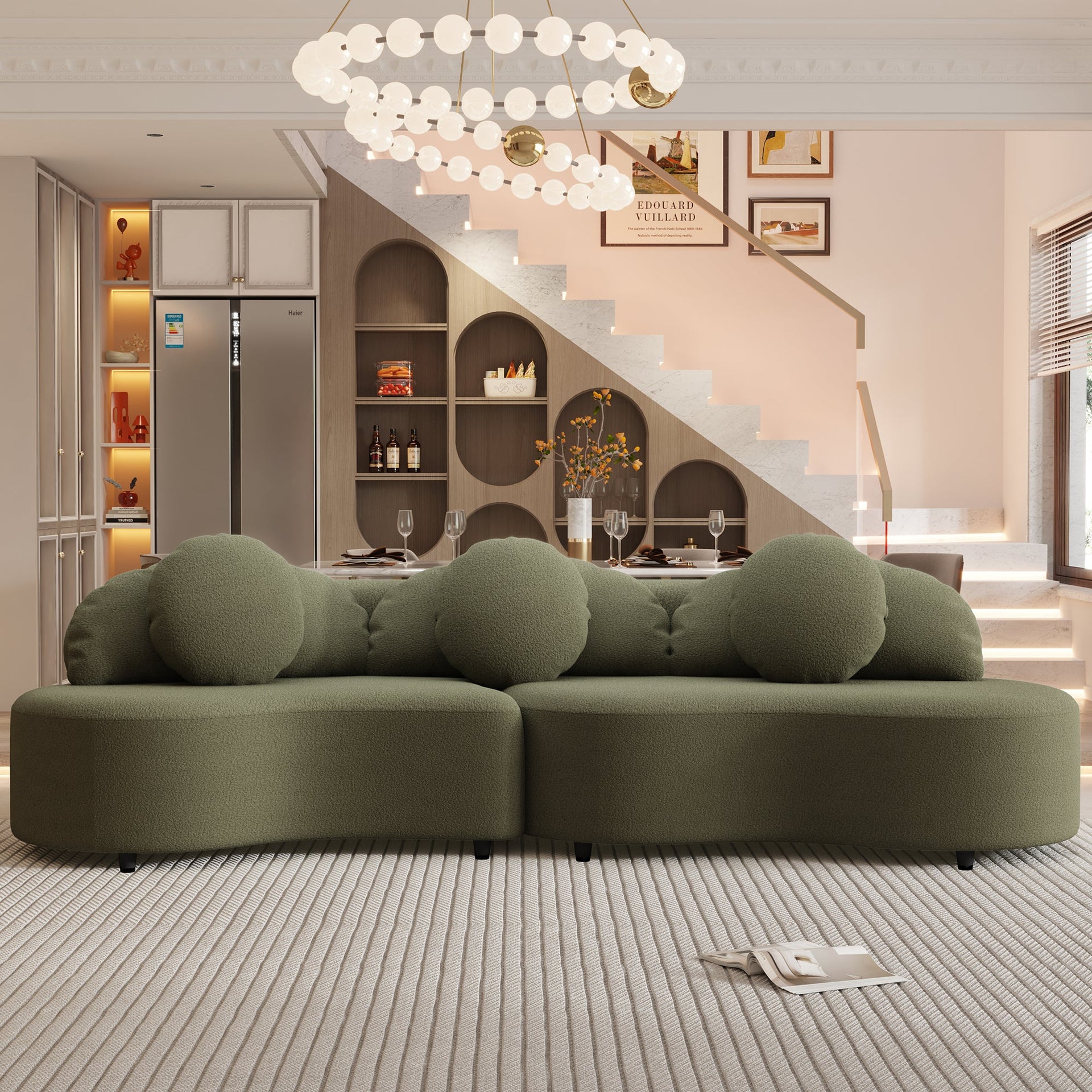 103.5' Modern Living Room Sofa Lamb Velvet Upholstered Couch Furniture for Home or Office(Old SKU:SG000860AAF),Green
