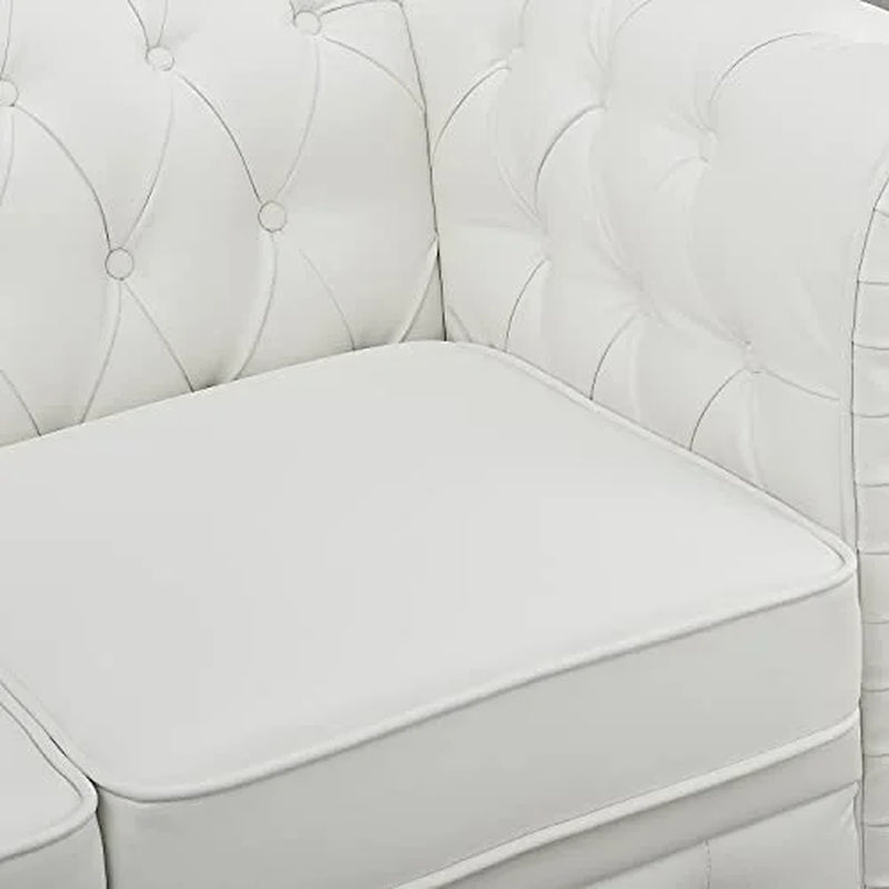 2 Piece Living Room Set, Faux Leather Chesterfield Sofa & Chair, Deep Button Tufted with Rolled Arms, Home Furniture