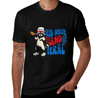 Funny Raccoon 4th Of July Patriotic Cute Red White And Feral Soft T-Shirt
