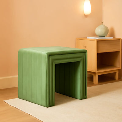 Elegant Green Velvet Tufted Channel Ottoman Footstool