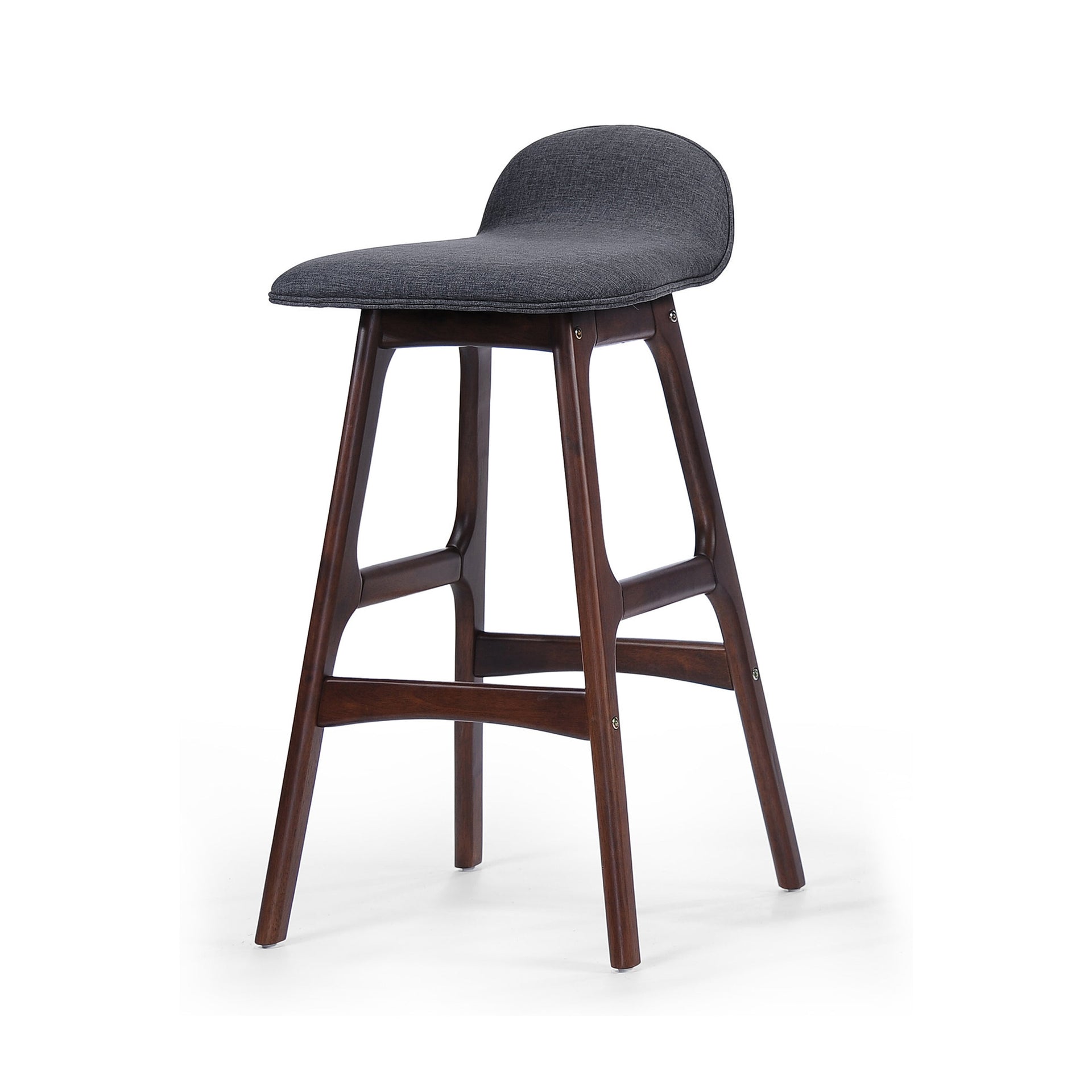 28.5' Mid-Century Modern Upholstered Low Back Barstools (Set of 2), Charcoal, Walnut Finish