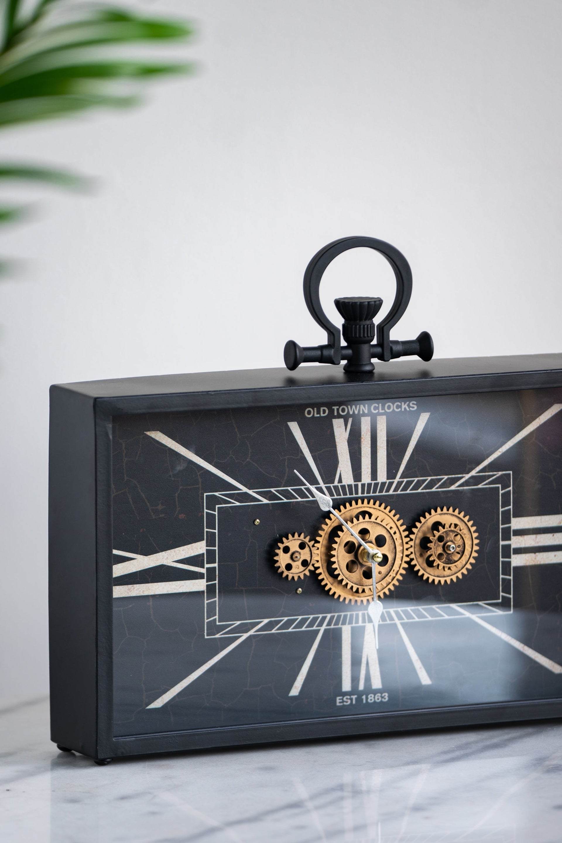 17.5x3x13' Decorative Black and Gold Gear Table Clock