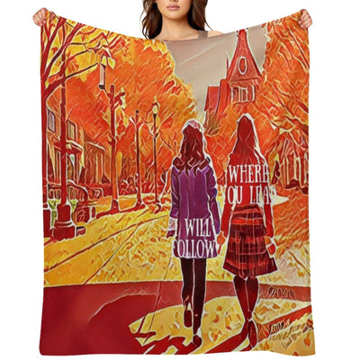 Where You Lead I Will Follow - The Girls Walking in Autumn - Gilmore Eco-conscious Throw Blanket