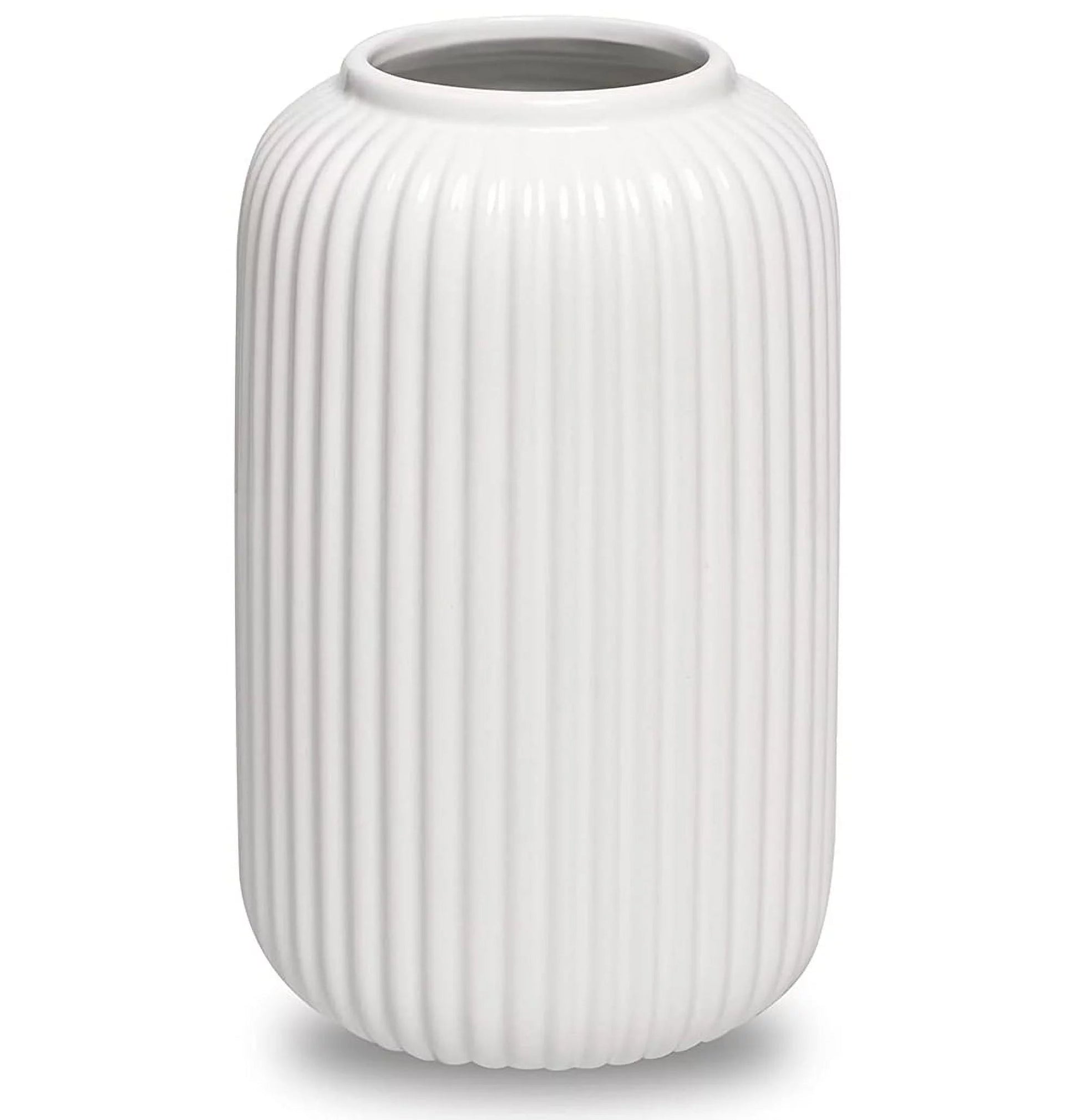 8 Inch White Ceramic Vase for Flowers & Pampas Grass, Simple Modern Decorative Vases for Home Decor Table Centerpieces