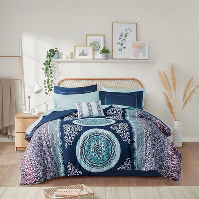 Loretta Boho Comforter Set with Bed Sheets in Navy by Intelligent Design