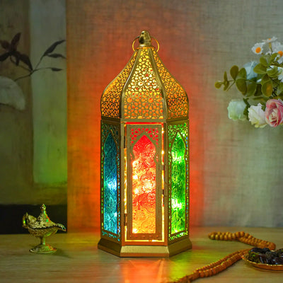 12'' Gold Hexagonal Moroccan Candle Lantern