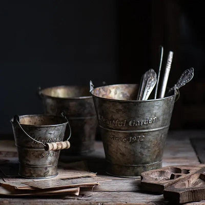 Vintage galvanized iron handle bucket garden decoration living room