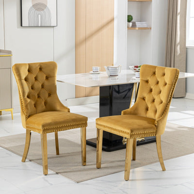 Nikki Collection Modern Tufted Solid Wood Velvet Upholstered Dining Chair with Gold Legs