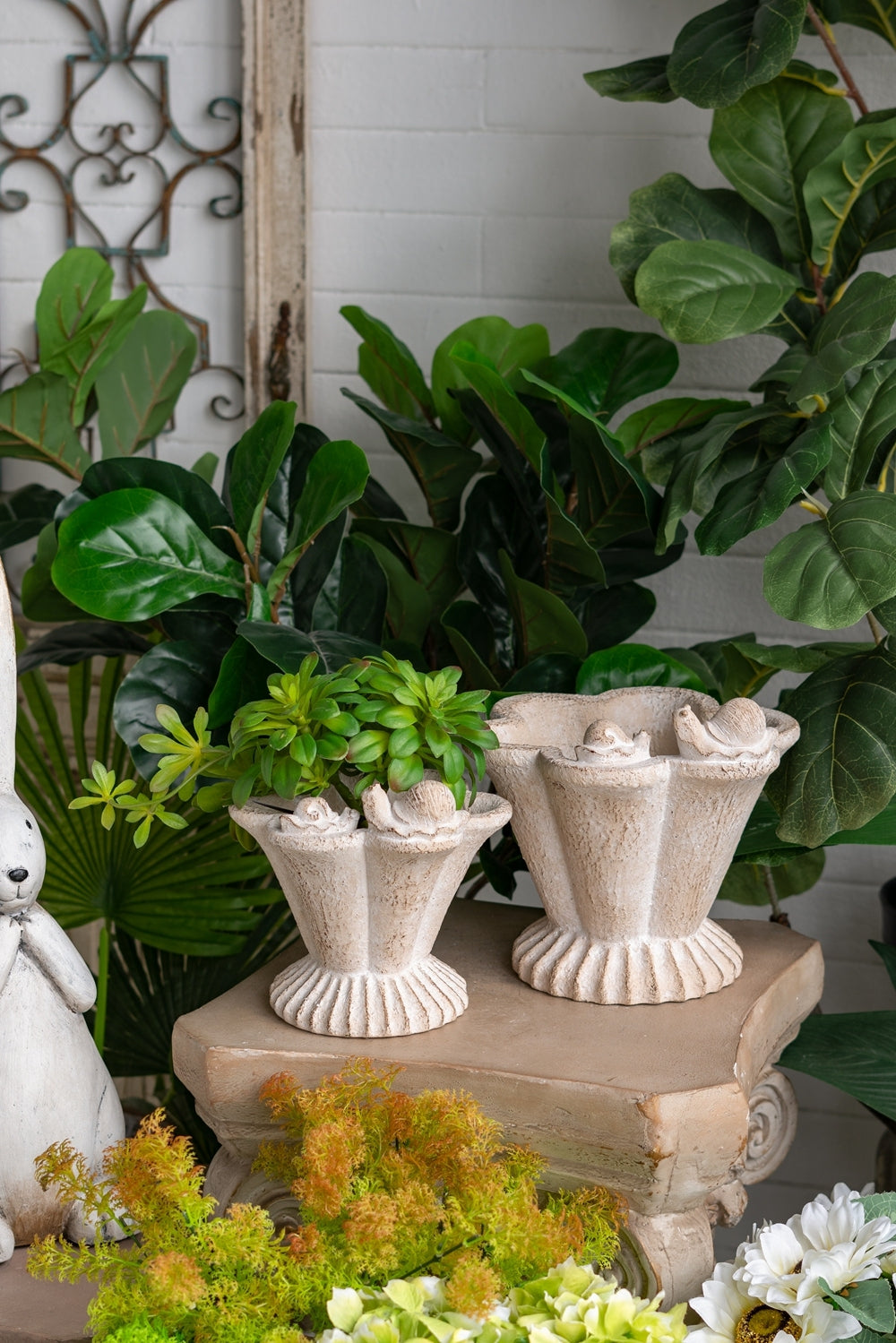 10x9.5x9' Sand and Cement Coral Planter with Textured Beige Finish