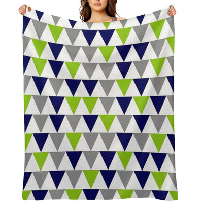 Arrows Lime Green, Bright Navy Blue, Grey, And White Geometric Pattern Throw Blanket