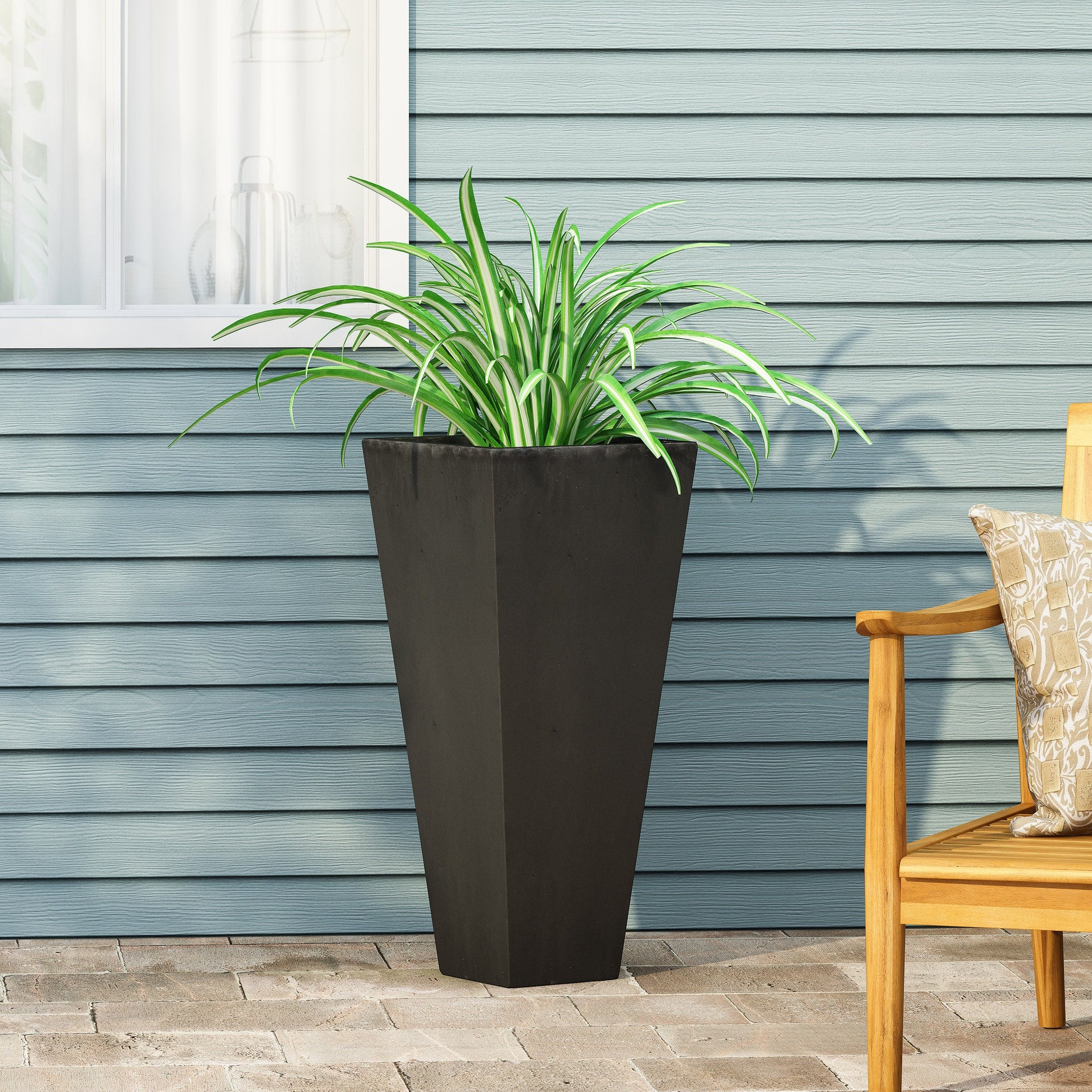 13' x 28.5 Outdoor Modern MGO Cast Stone Planter, Black