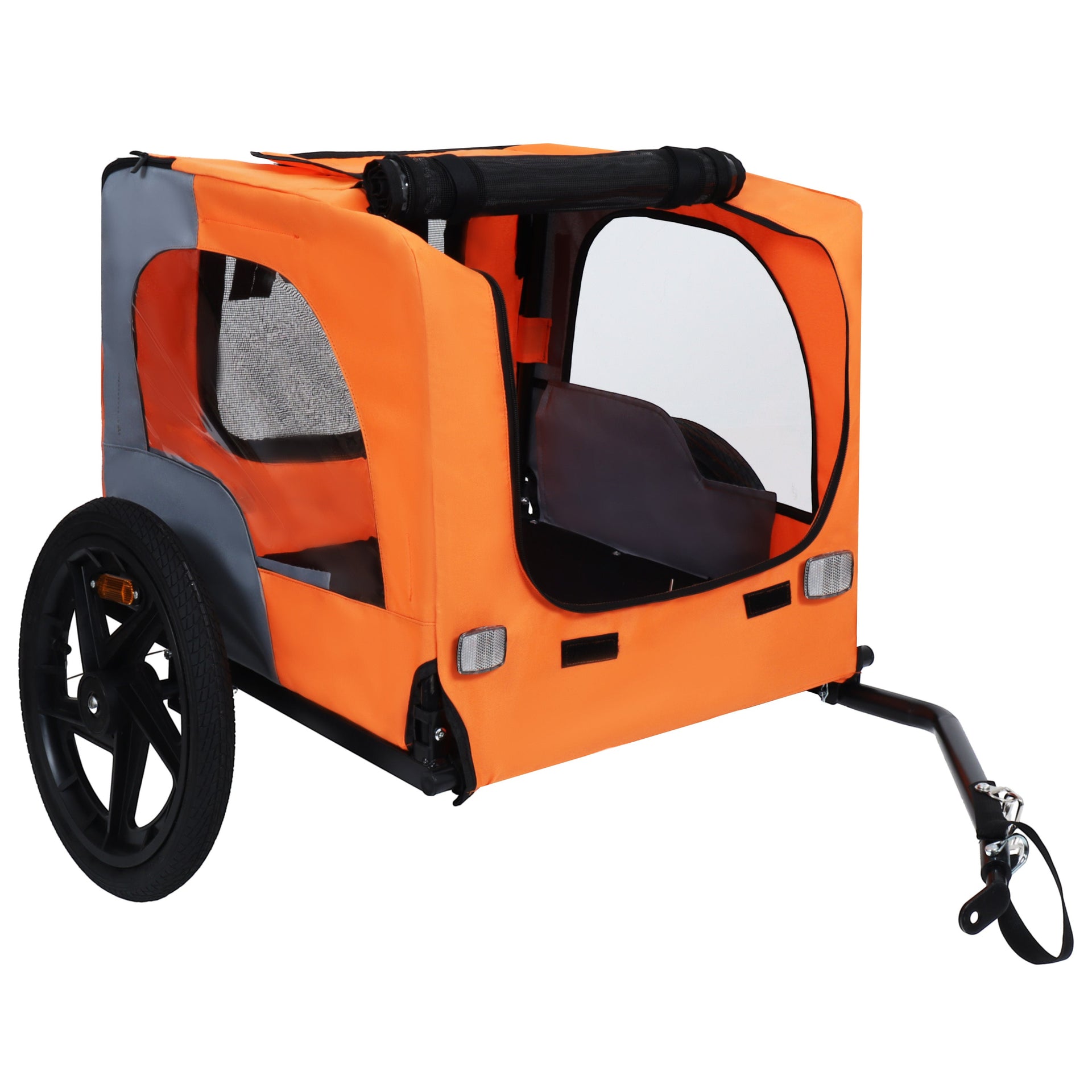 Outdoor Heavy Duty Collapsible Pet Bike Trailer with 16-Inch All-Terrain Wheels & Universal Hitch – Foldable Dog/Cargo Carrier Cart for Bicycles, orange