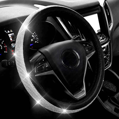 Diamond Leather Steering Wheel Cover with Bling Bling Crystal Rhinestones