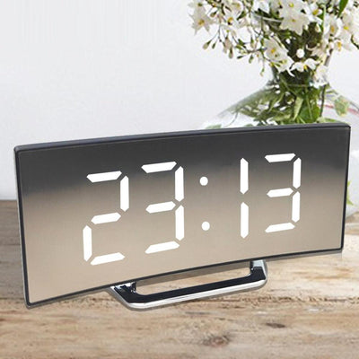 Digital Alarm Clock Desk Table Clock 3 Alarm Sounds Adjustable Volume Easy Digital Alarm Clock for Kids and Adults Compact Desk & Shelf Clocks for Bedroom Curved LED Screen Alarm Clocks For Kid Bedroom Temperature Snooze Function Home Decor Watch
