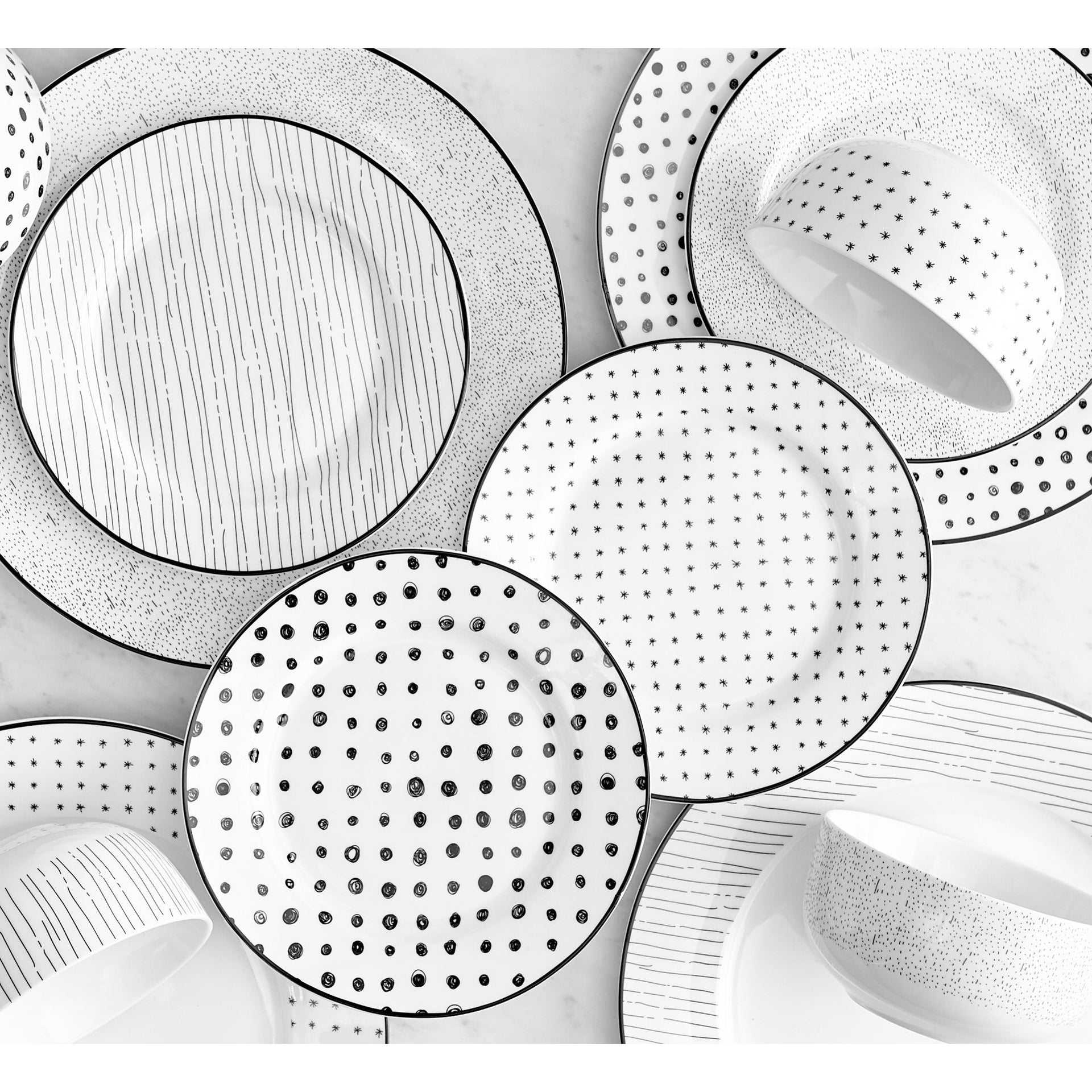 Dinnerware Set 12 Piece Black and White, Service for 4