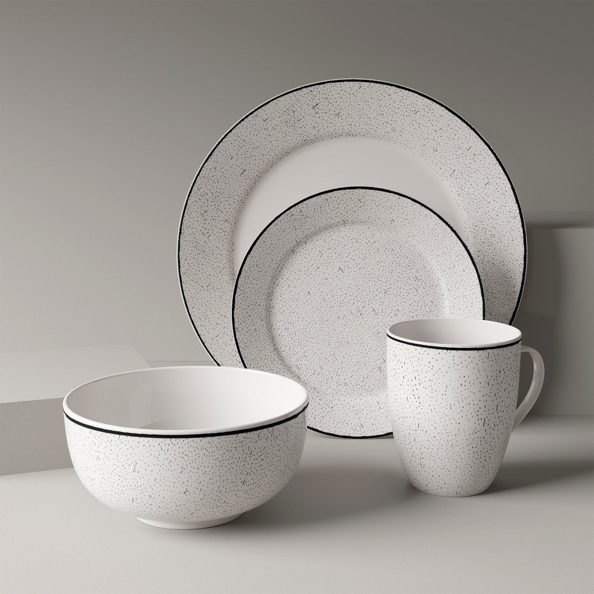 Dinnerware Set 12 Piece Black and White, Service for 4