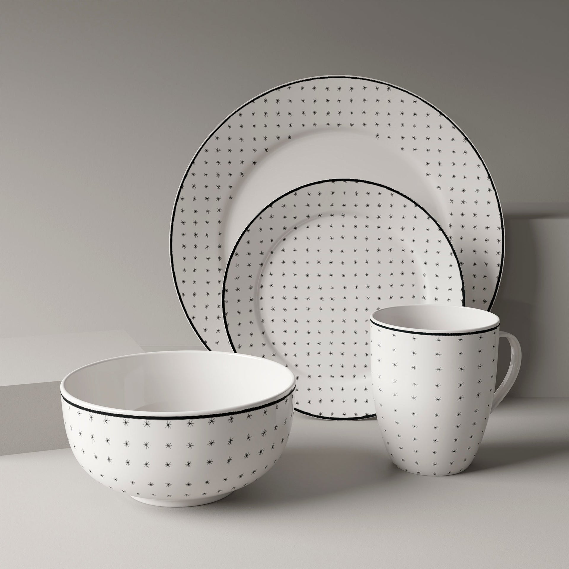 Dinnerware Set 12 Piece Black and White, Service for 4
