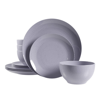 Dinnerware Set 12 Piece Embossed Grey, Service for 4