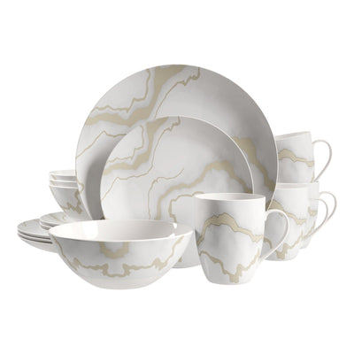 Dinnerware Set 16 Piece Electric Gold Marble, Service for 4