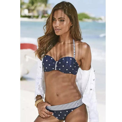 Dot Bikini Push Up 2 piece Swimsuit Women Padded Push Up Bikini Set Halter Two Piece Cross Top Swimsuit Patchwork Bathing Suit Women Swimwear Bodysuit Beachwear Halter Print Bikinis Bathing Suit Women