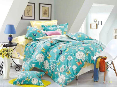 Tache Cotton Butterfly Wonderland Foral Colorful Cotton Blue Girly Duvet Set