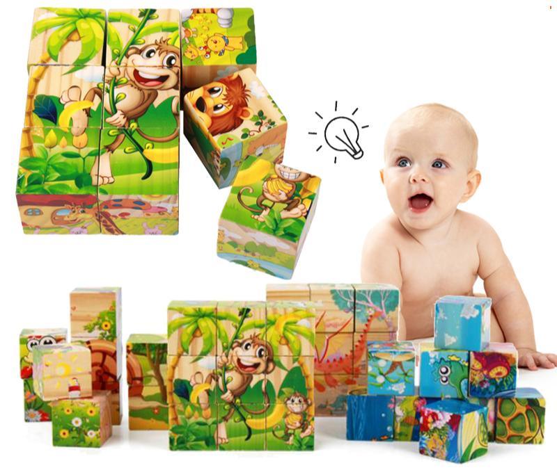 1Set Nine Blocks Six-sided 3D Wooden Cube Puzzle Toys For Children Kids Educational Toys Funny Games