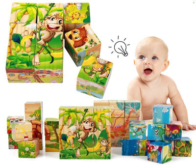 1Set Nine Blocks Six-sided 3D Wooden Cube Puzzle Toys For Children Kids Educational Toys Funny Games