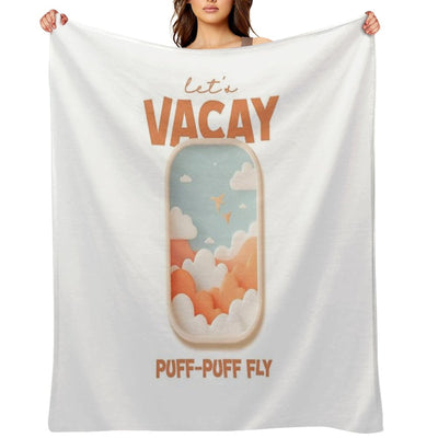 Let's Vacay T-Shirt, Puff-Puff Fly, Airplane Window View Tee, Travel Lover Gift, Vacation Mode Apparel, Summer Holiday Shirt Comfort Throw Blanket