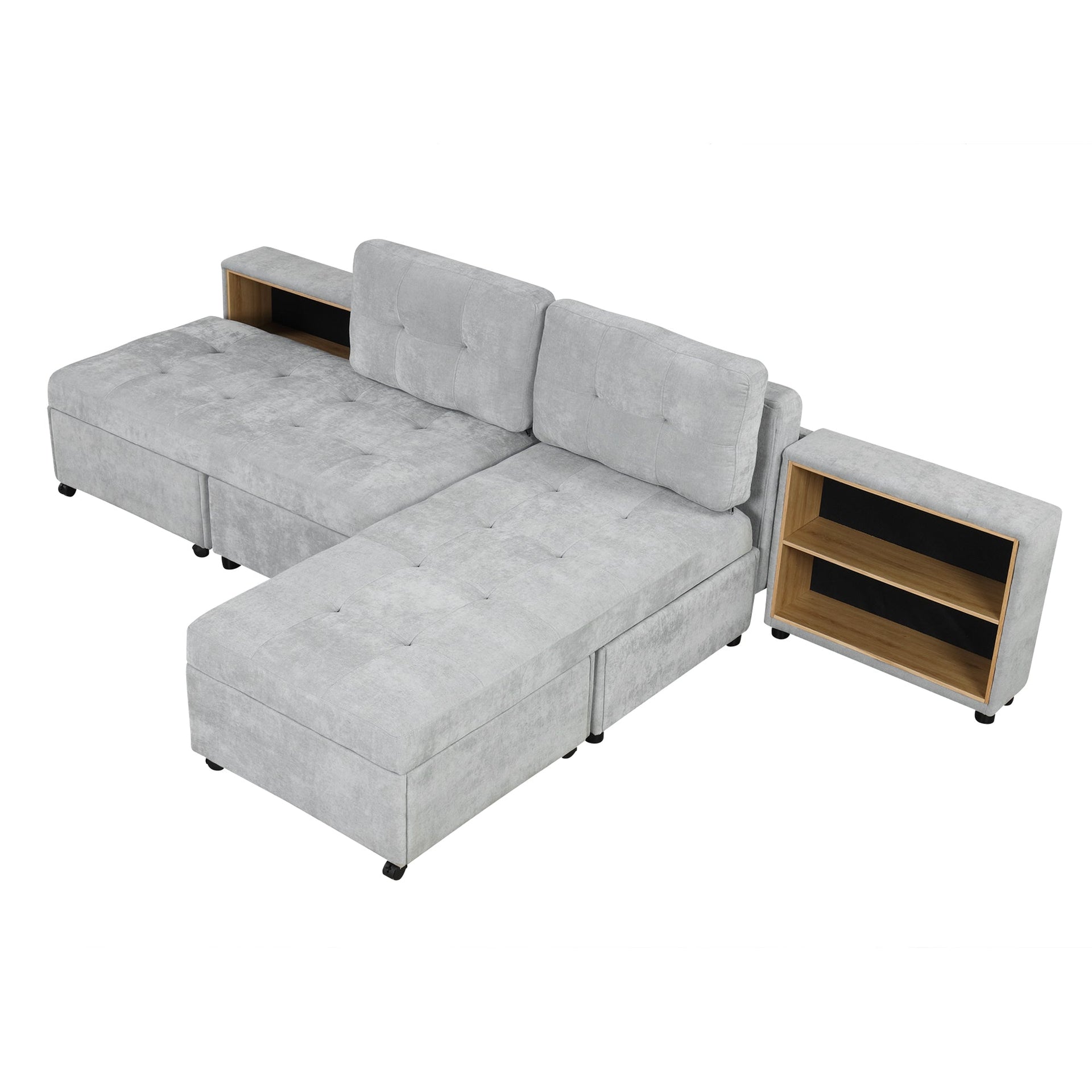 121.2' Versatile Sofa Bed Modular Sofa Free-combined Sofa with Two Storage Racks, Gray