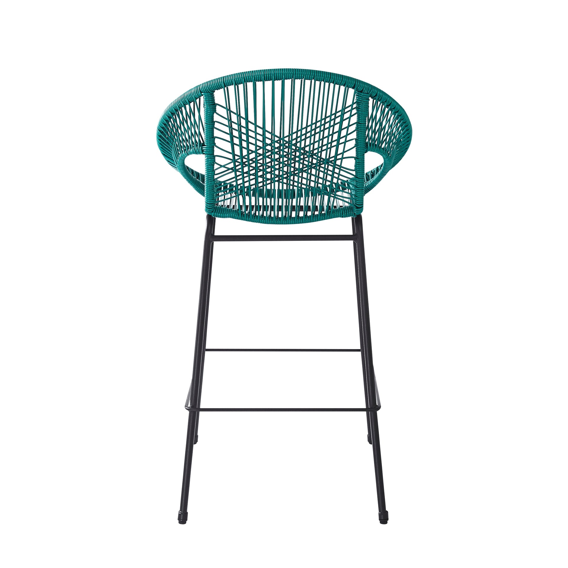 Ferrara Outdoor Patio Teal Faux Wicker Barstool Set, Durable PE Material, Ergonomic Design, Teal Wicker with Black Frame