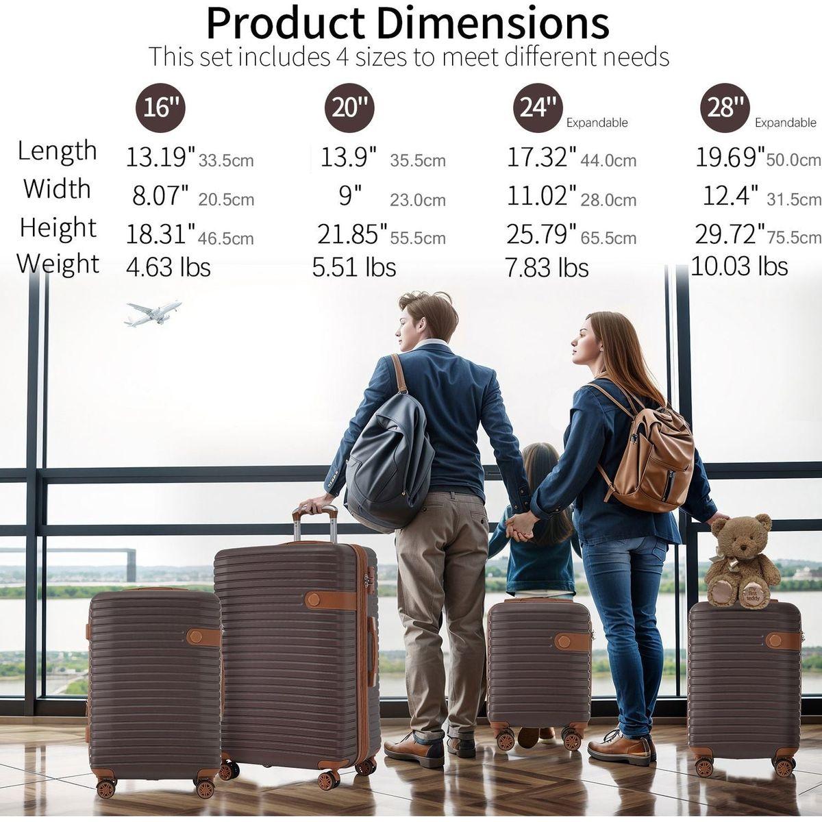 4 Piece Luggage Set Suitcase Set, ABS Hard Shell Lightweight Expandable Travel Luggage with 4 Packing Cubes, TSA Lock, Spinner Wheels for Men Women(16/20/24/28)