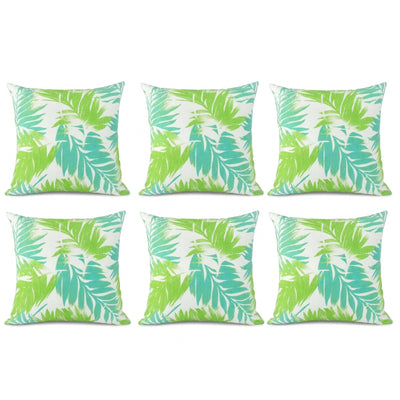 6 Pack Outdoor Pillow Covers - Tropical Palm Aqua