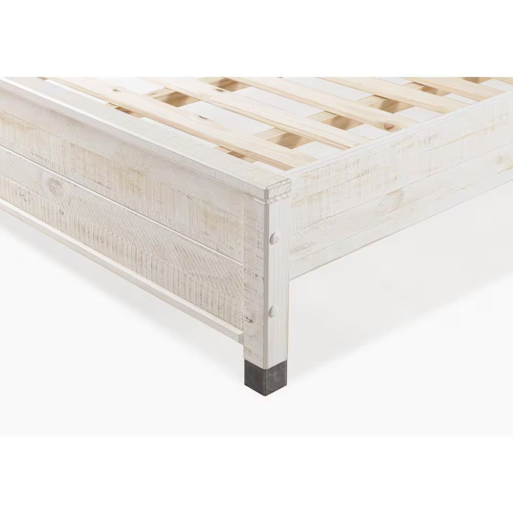 Baja Shabby White, Full Size, Panel Headboard, Platform Bed